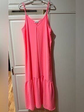 Neon Coral Spaghetti-Strap Maxi Dress